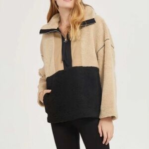 Something Navy tan/black sherpa half zip up jacket size XL